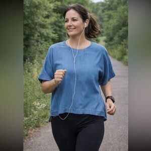 DKNY NWT Blue Denim Top size M.